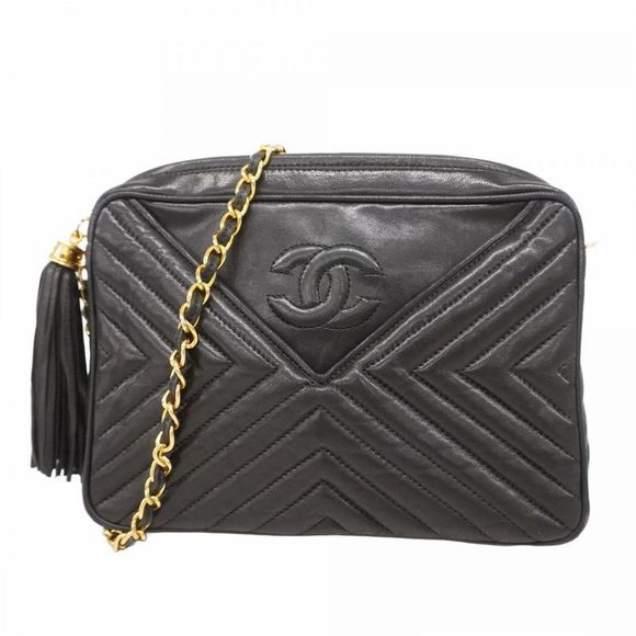 Chanel Shoulder Bag V-stitched Lambskin Black Gold Hardware Women - Picture 1 of 10